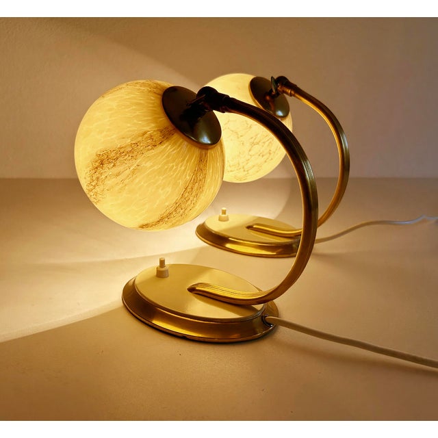 Art Deco Table Lamps in Brass and Glass, Set of 2 For Sale - Image 11 of 16
