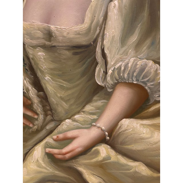 Vintage 1970s Unframed 20 Inch X 24 Inch Romantic European Style Oil Portrait of Woman – Classical Salon Style For Sale - Image 10 of 13