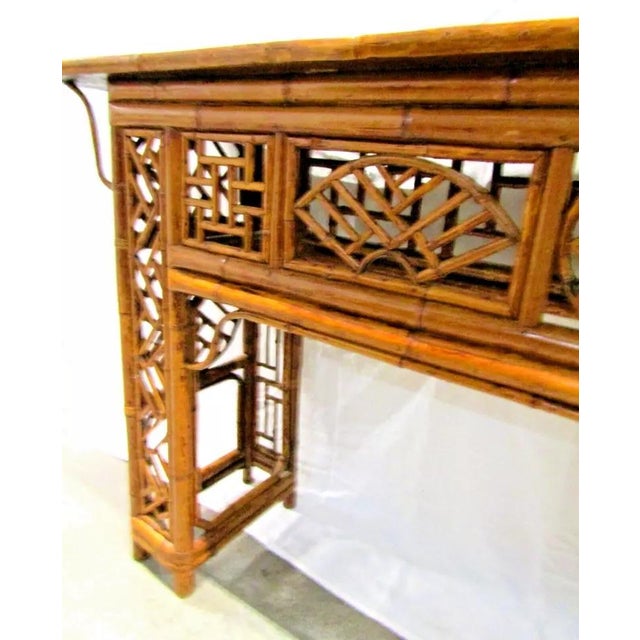 Brown 19th Century Antique Chinese Spotted Bamboo Altar Table Console Qing Dynasty For Sale - Image 8 of 12