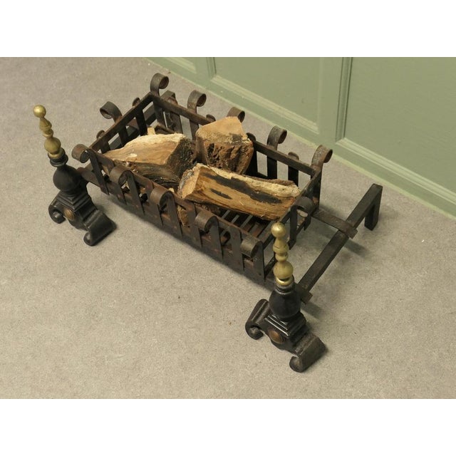Metal Antique Inglenook Fire Grate on Andirons, 1900 For Sale - Image 7 of 8