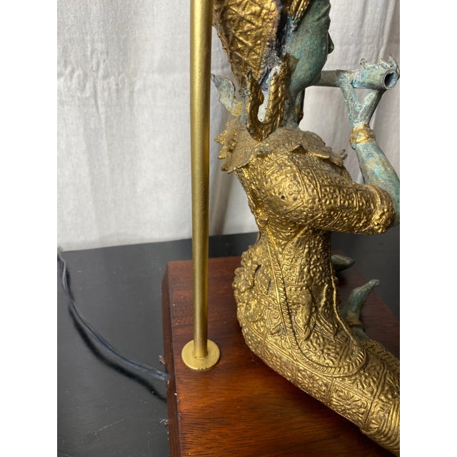 James Mont Vintage Asian James Mont Style Gilt Metal Asian Deity Lamp. For Sale - Image 4 of 10
