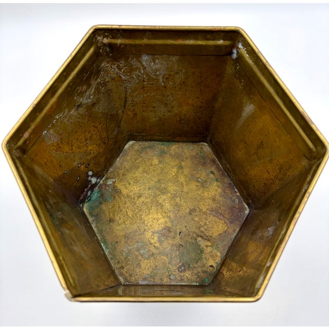 Vintage English Brass Hexagonal Jardiniere Planter For Sale - Image 4 of 8