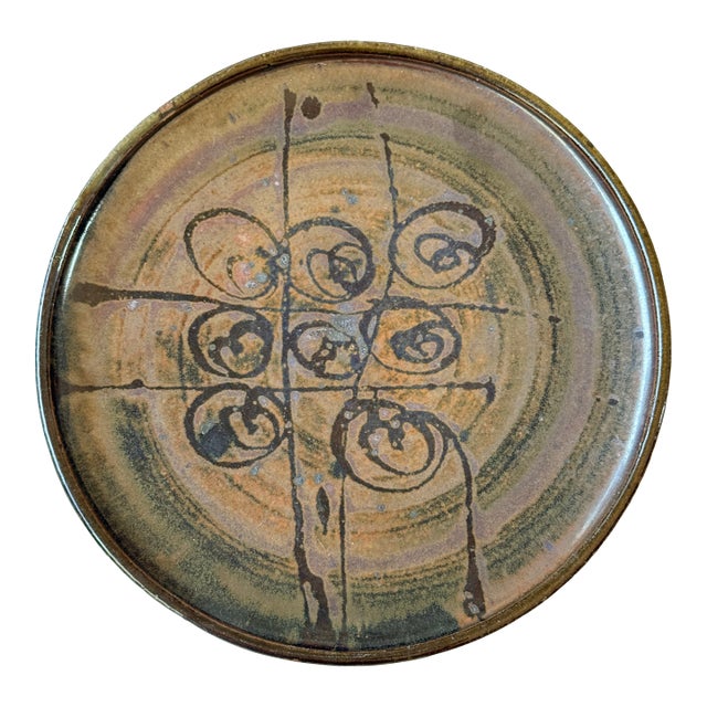 Mid 20th C. Eric Norstad Studio Pottery Slip Decorated Shallow Bowl For Sale
