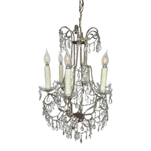 Vintage Macaroni Beaded Arm Crystal Birdcage Chandelier