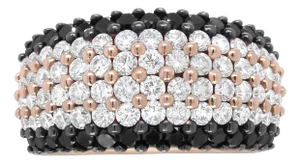 18K Rose Gold 2 1/5 Cttw Black and White Diamond 6 Row Band Ring (F-G and Black Color, VS1-VS2 Clari