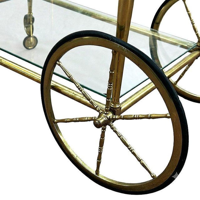 Mid-Century Regency French Solid Brass & Glass Bar Cart W/ Bottle Holder For Sale - Image 11 of 11