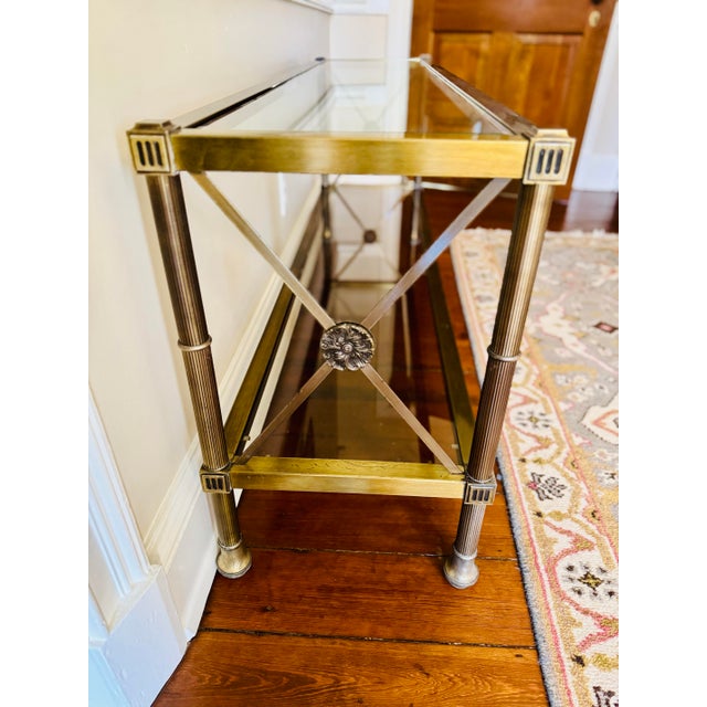 Vintage Neo-Classical Aged Brass Two Tier Console Table For Sale - Image 12 of 12