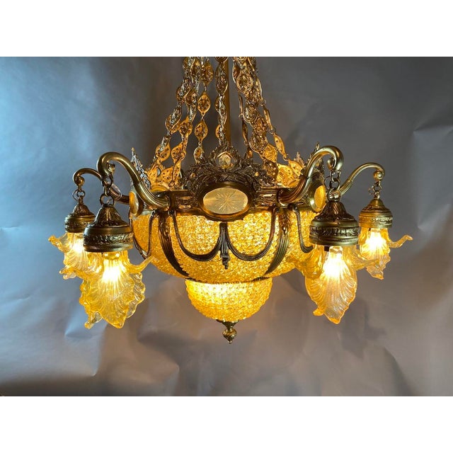 1970 French Louis XVI Bronze Gold Crystal Chandelier For Sale - Image 16 of 18