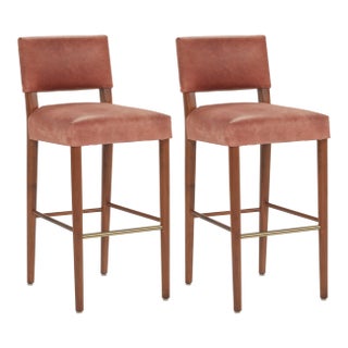Pair of Leather Barstools For Sale