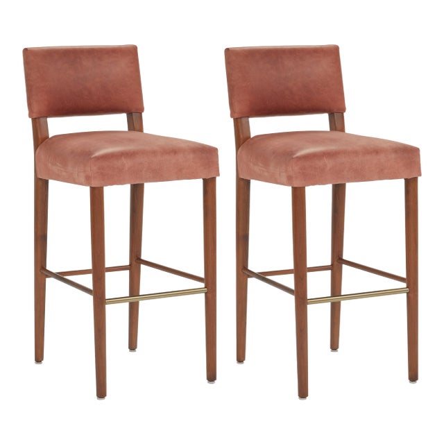Pair of Leather Barstools For Sale