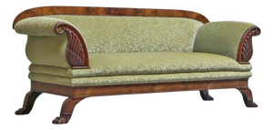 Sculptural Regency Sofa in Figured Mahogany Veneer and Velvet, 1800s