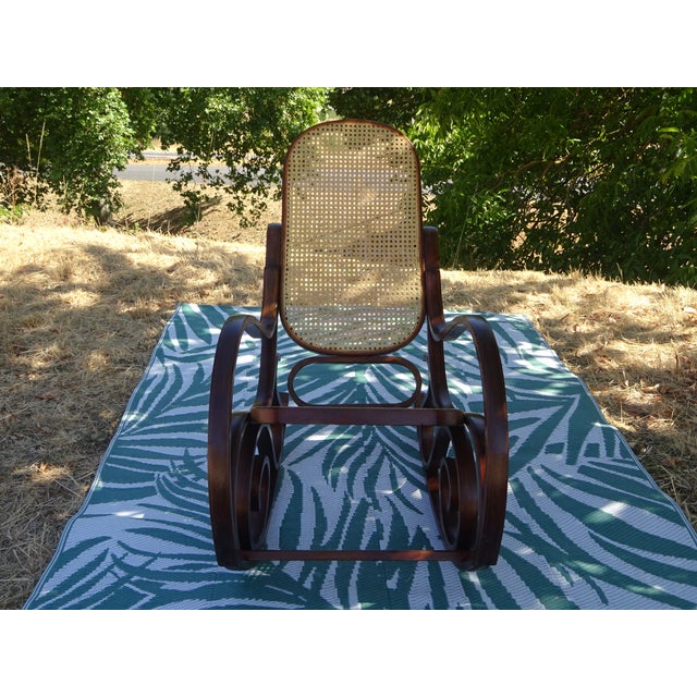 Brown Vintage Rocking Chair in Wood and Rattan, 1980s For Sale - Image 8 of 18