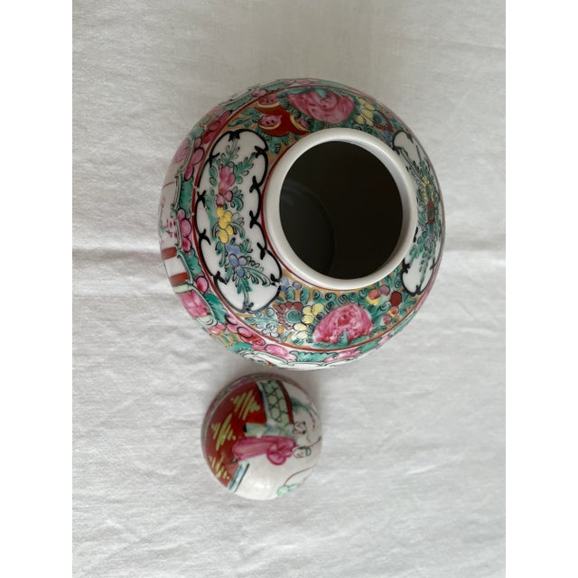 Chinoiserie Vintage Famille Rose Ginger Jar With Lid For Sale - Image 3 of 8