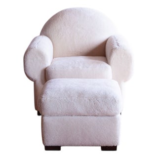 1980s Art Deco Club Chair and Ottoman in Edelman Shearling. For Sale
