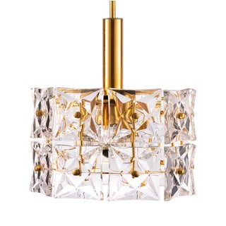 German Gold-Plated Chandelier with 18 Faceted Crystals from Kinkeldey, 1960s For Sale