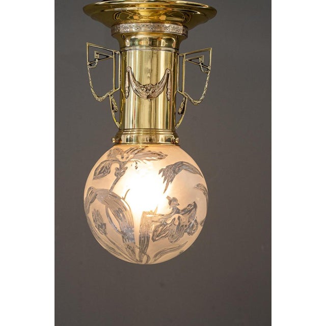 Metal Art Nouveau Ceiling Lamp, Vienna, 1908 For Sale - Image 7 of 12