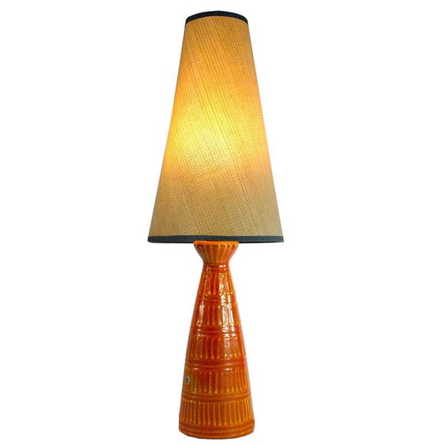 A beautiful, slender ceramic lamp from the 1960s. Designed in the style of the Polish People's Republic. The lampshade is...