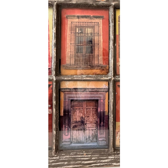 Rustic Six-Pane Window Frame Displaying "San Miguel Doors" Photography by Andrew Butler For Sale - Image 4 of 6