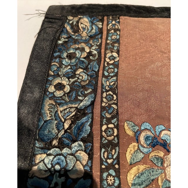 Antique Chinese Embroidered Floral Silk Panel Qing Dynasty For Sale - Image 4 of 11