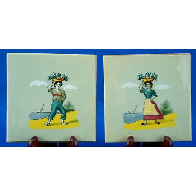 1950s Art Deco Majolica Tiles by Elso Sora for Ama Pesaro, Italy, 1950s, Set of 2 For Sale - Image 5 of 18