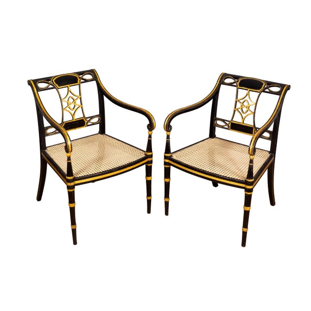 With pierced crest rail with looped carved rope form decoration over a splat formed as a double triangle with oval center...