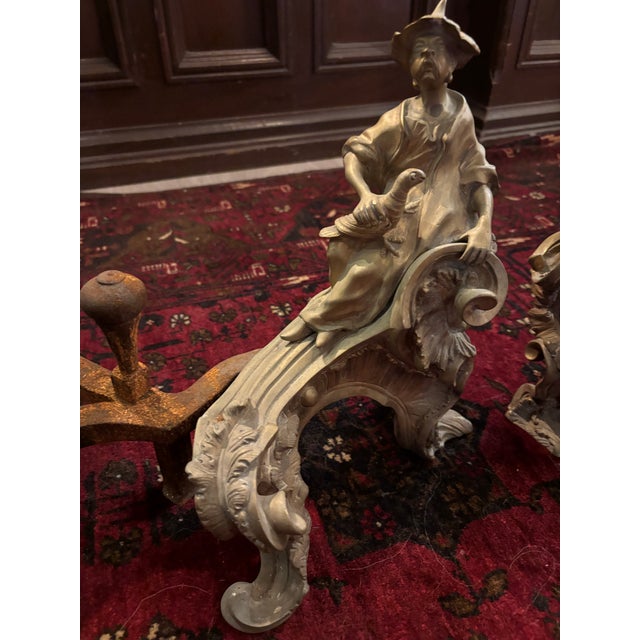 Pair of Early Louis XV Chinoiserie Gilt Bronze Ormolu Chenets / Andirons, Circa 1745 [Sp] For Sale - Image 11 of 11