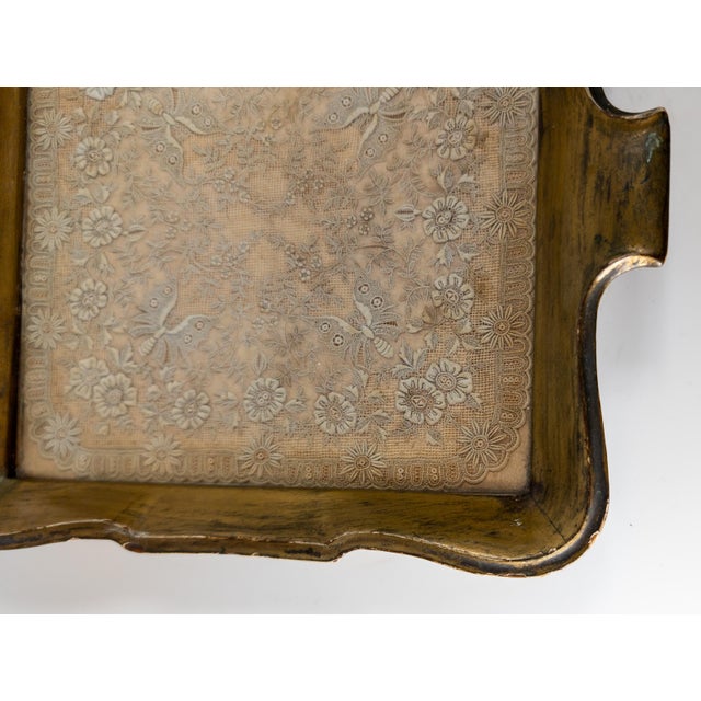 Victorian 19th Century Victorian Silk or Cotton Lace Embroidered Doily in Giltwood Tray For Sale - Image 3 of 8
