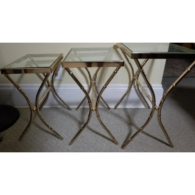 Chinoiserie Regency French Faux Bamboo Gold Nesting Tables - Set 3 For Sale - Image 3 of 12