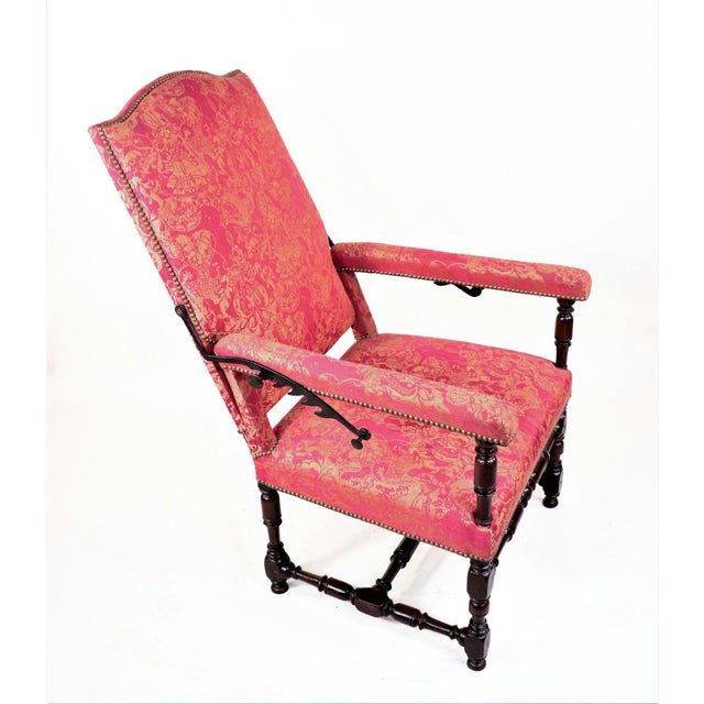 Gothic Mid-19th Century Gothic Revival English Walnut Reclining Arm Chair For Sale - Image 3 of 12