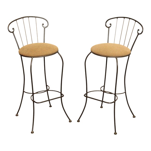 Vintage Wrought Iron Bar Stools A Pair Chairish