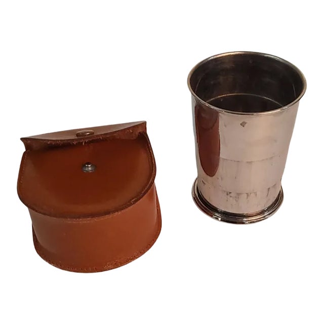1950s Collapsible Campaign Cup in Leather Case For Sale