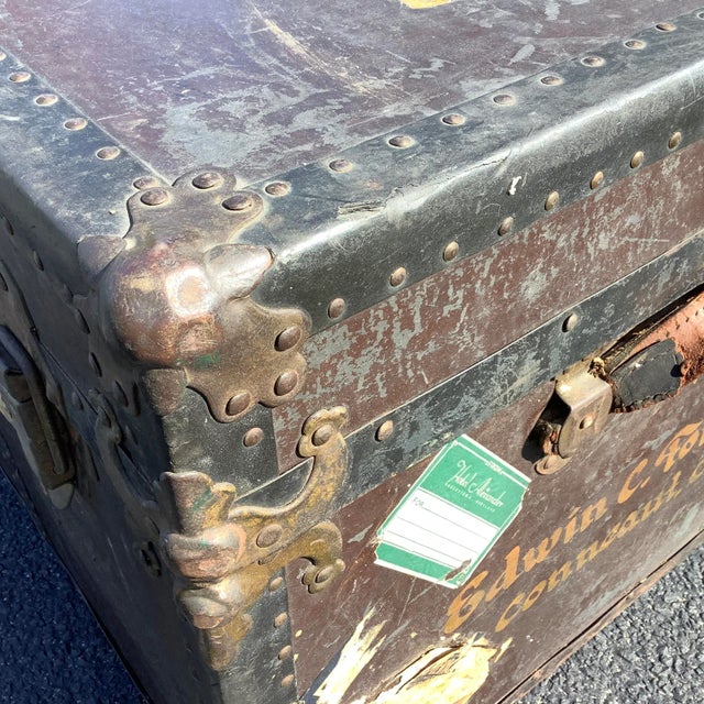 1920's Antique Steamer Trunk For Sale - Image 9 of 11