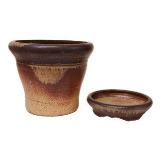 Large Vintage Studio Pottery Ombré Planter and Draining Saucer by Deanna Nichols For Sale