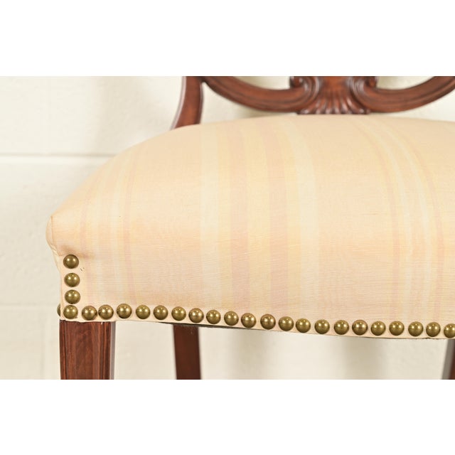 Brown Romweber Antique French Regency Louis XVI Carved Mahogany Side Chairs or Dining Chairs, Pair For Sale - Image 8 of 14