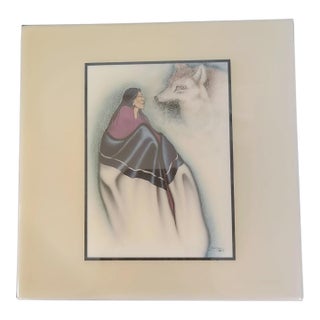 Vintage Mid Century Painted Ceramic Art Tile "The Fox Song" by Kiowa Native American Artist Robert Redbird For Sale