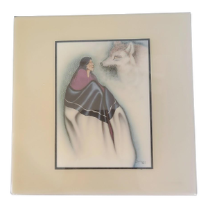 Vintage Mid Century Painted Ceramic Art Tile "The Fox Song" by Kiowa Native American Artist Robert Redbird