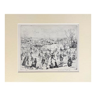 Vintage 1939 Print in 11x14 Mat: Lauren Ford "Milton Pond, Thanksgiving Day" MA For Sale