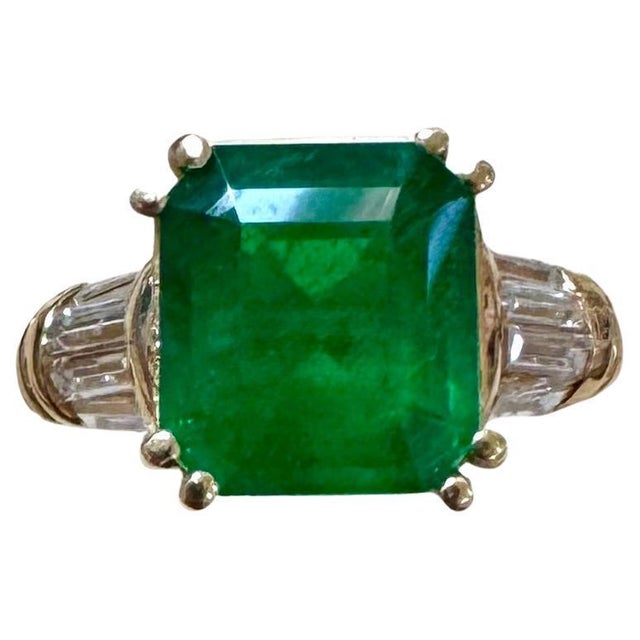 GIA Certified 3.41 Ct Octagonal Colombian Emerald & Diamond Ring 14K Yellow Gold For Sale - Image 17 of 18