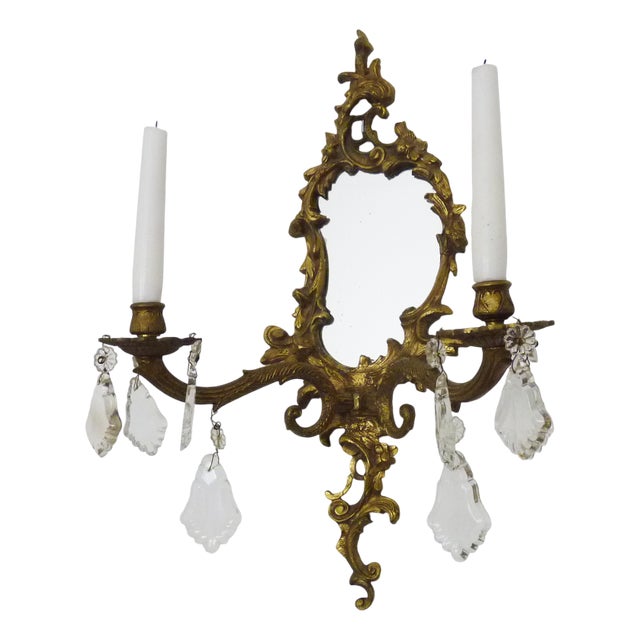 Mirror Wall Light with Candleholders in Gilded Bronze, 1960s For Sale