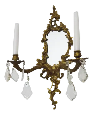 Mirror Wall Light with Candleholders in Gilded Bronze, 1960s