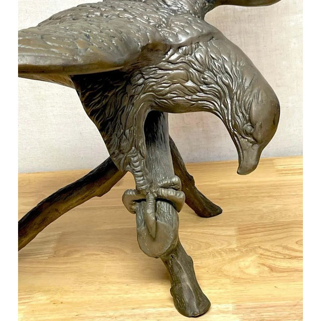 Bronze 1960s Vintage Patinated Bronze Sculpture 'American Bald Eagle Upon Landing' For Sale - Image 8 of 13