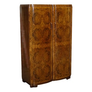 English Art Deco Burr Walnut 2-Door Wardrobe, 1930s For Sale