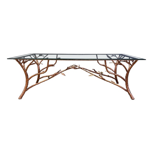 Vintage Hand Crafted Wrought Iron Tree Branches Cocktail Table with Glass, 1970s For Sale