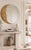 Large 1990s celestial Man in the Moon wall mirror featuring a gold crescent moon with a smiling face surrounding a round...