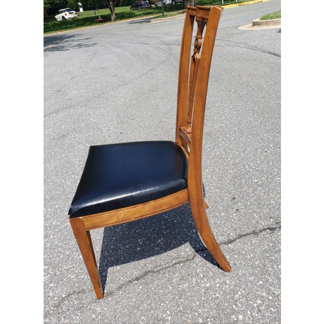 French Set of Four j.l. Metz Furniture French Walnut, Brass and Top Grain Cow Hide Leather Seat Dining Chairs For Sale - Image 3 of 9