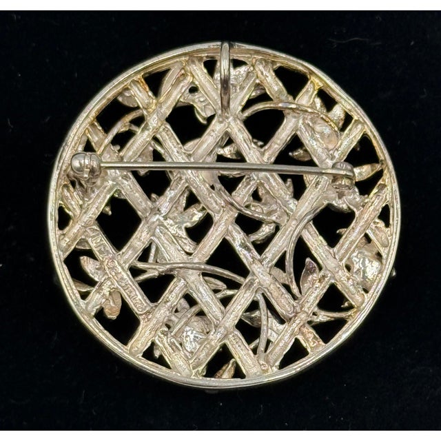 Art Nouveau Museum of Fine Arts Sterling Purple Flowers Fence Lattice Brooch Pendant W/ Card For Sale - Image 3 of 5