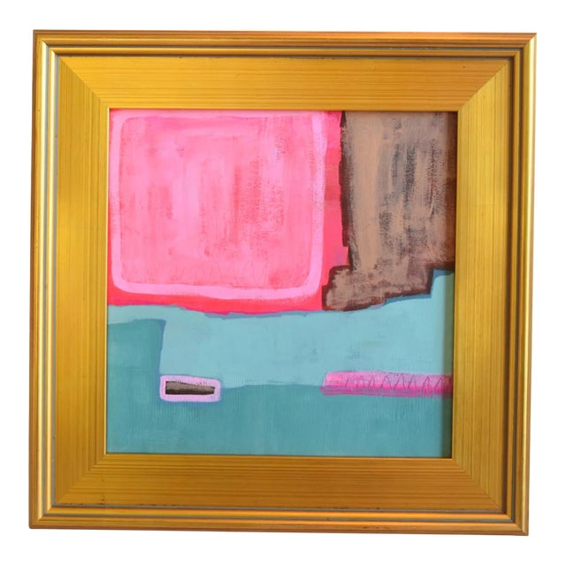 Contemporary Modern Abstract Oil Painting W/ Antiqued Gold Wood Frame For Sale