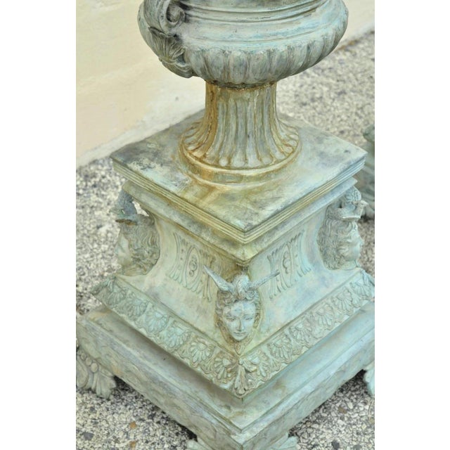 Late 20th Century French Louis XV XVI Style Bronze Verdigris 43" Figural Garden Planters - A Pair For Sale - Image 12 of 12