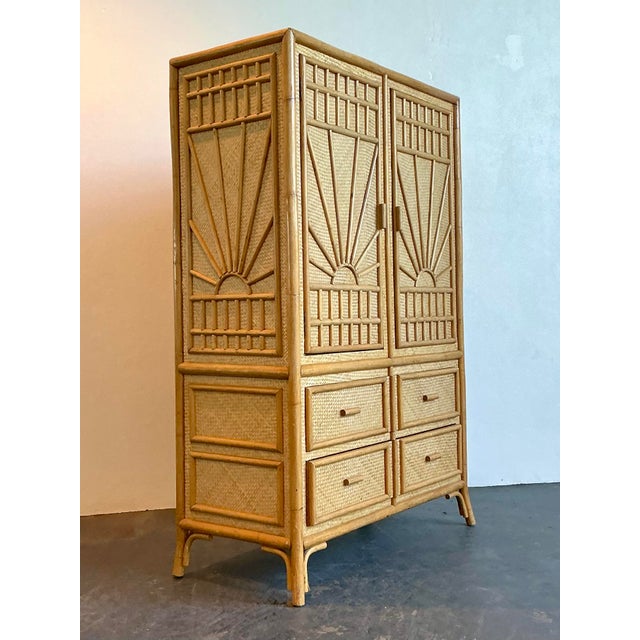 Tan Vintage Rattan Starburst Linen Press For Sale - Image 8 of 9