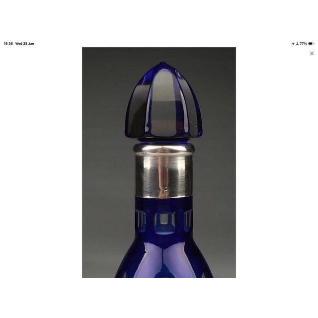 Baccarat Cobalt Cut-to-Clear Crystal and 950 Silver Liqueur Set, 1910, Set of 7 For Sale - Image 3 of 16
